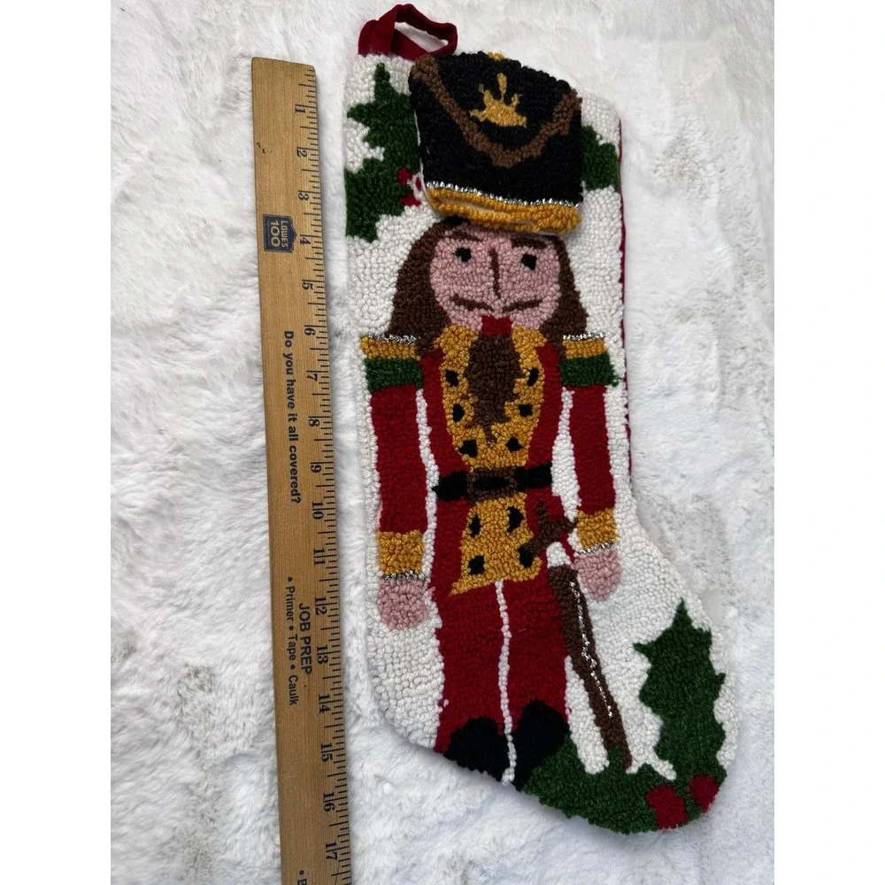 Pier 1‎ Imports Nutcracker Christmas Holiday Stocking Hooked Rug Yarn 3D Hat